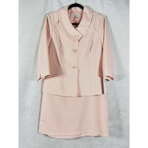 Danillo 2PC Skirt Suit Women's 10 Pink White Blazer Buttons Polka Dots New